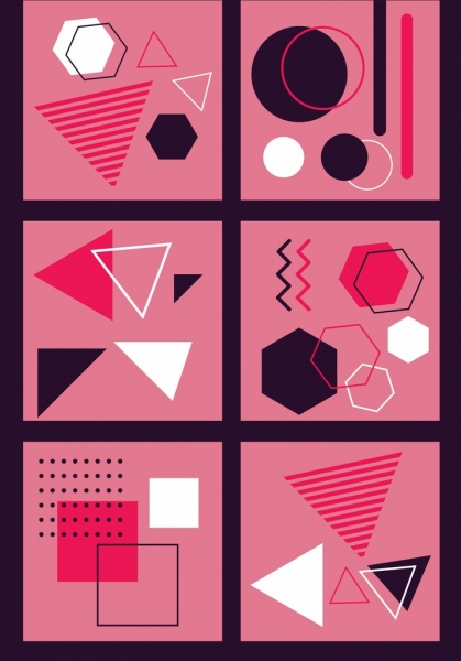 abstrak latar belakang set dekorasi geometris tema merah muda