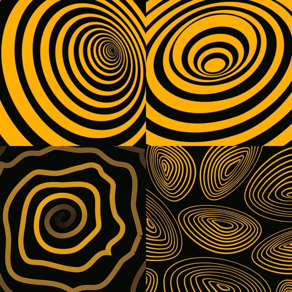 abstrak latar belakang set spiral garis kuning hitam desain