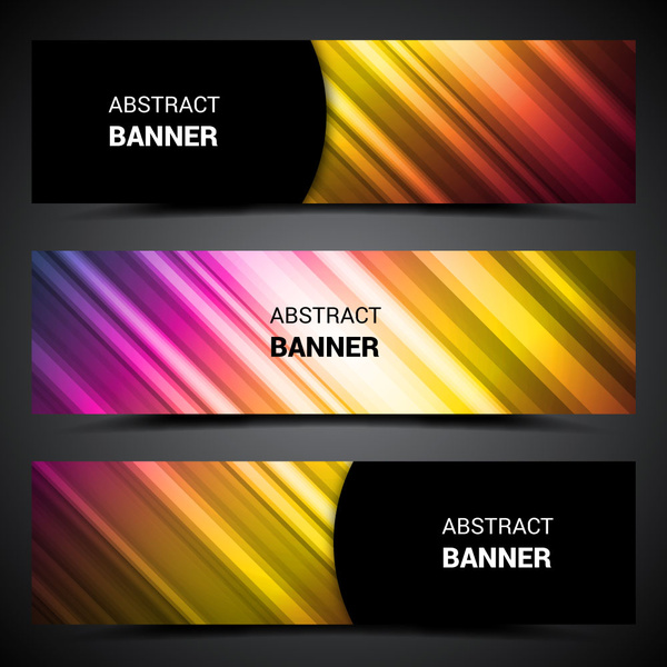 banner abstrak set pada warna-warni cerah cahaya latar belakang