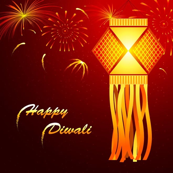 Abstract Beautiful Glowing Lantern Happy Diwali Card Free Vector Template