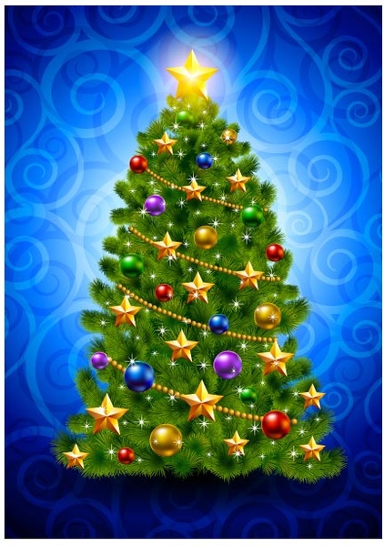 abstrak 3d Selamat Natal pohon yang indah dengan bintang vektor