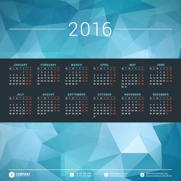 abstrak biru poligon background16 kalender template