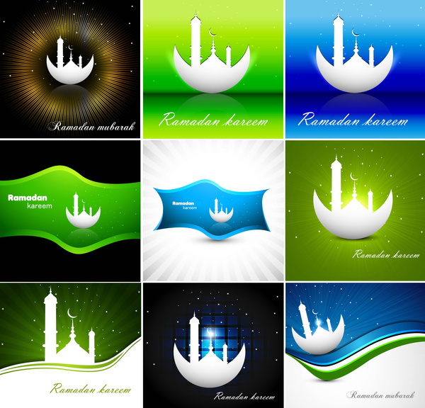 abstrak terang warna-warni Ramadhan kareem koleksi vektor desain hijau