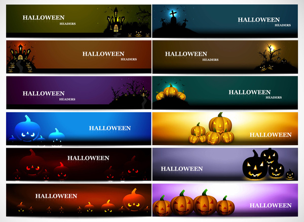 abstrak header warna-warni cerah 12 koleksi halloween desain vektor ilustrasi