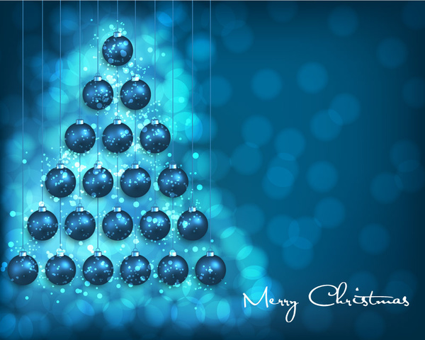 Resumo de árvore de Natal com bolas no fundo desfocado