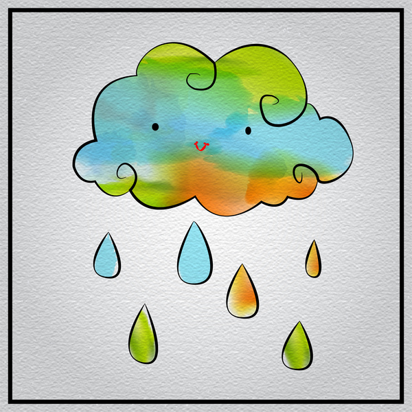 lukisan watercolored awan dan hujan abstrak