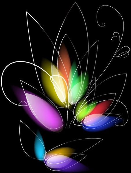 abstracto colorido floral en vector de fondo negro