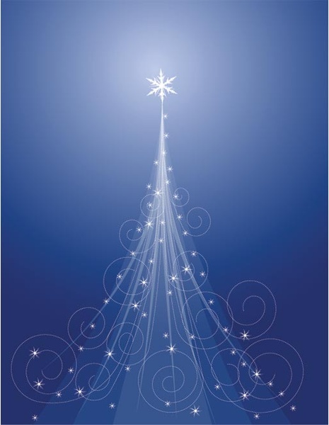 青い背景のベクトル上に抽象的なフローラル アート クリスマス ツリー
