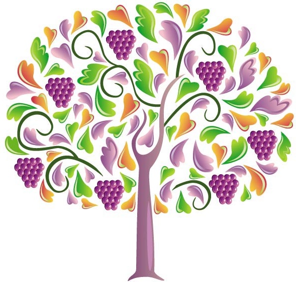 árvore abstrata arte floral uva com vetor de coração de amor
