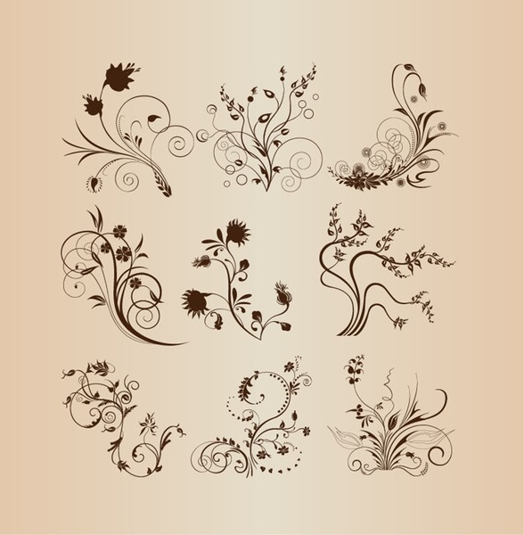 Abstract Floral Design Elements Vector Set