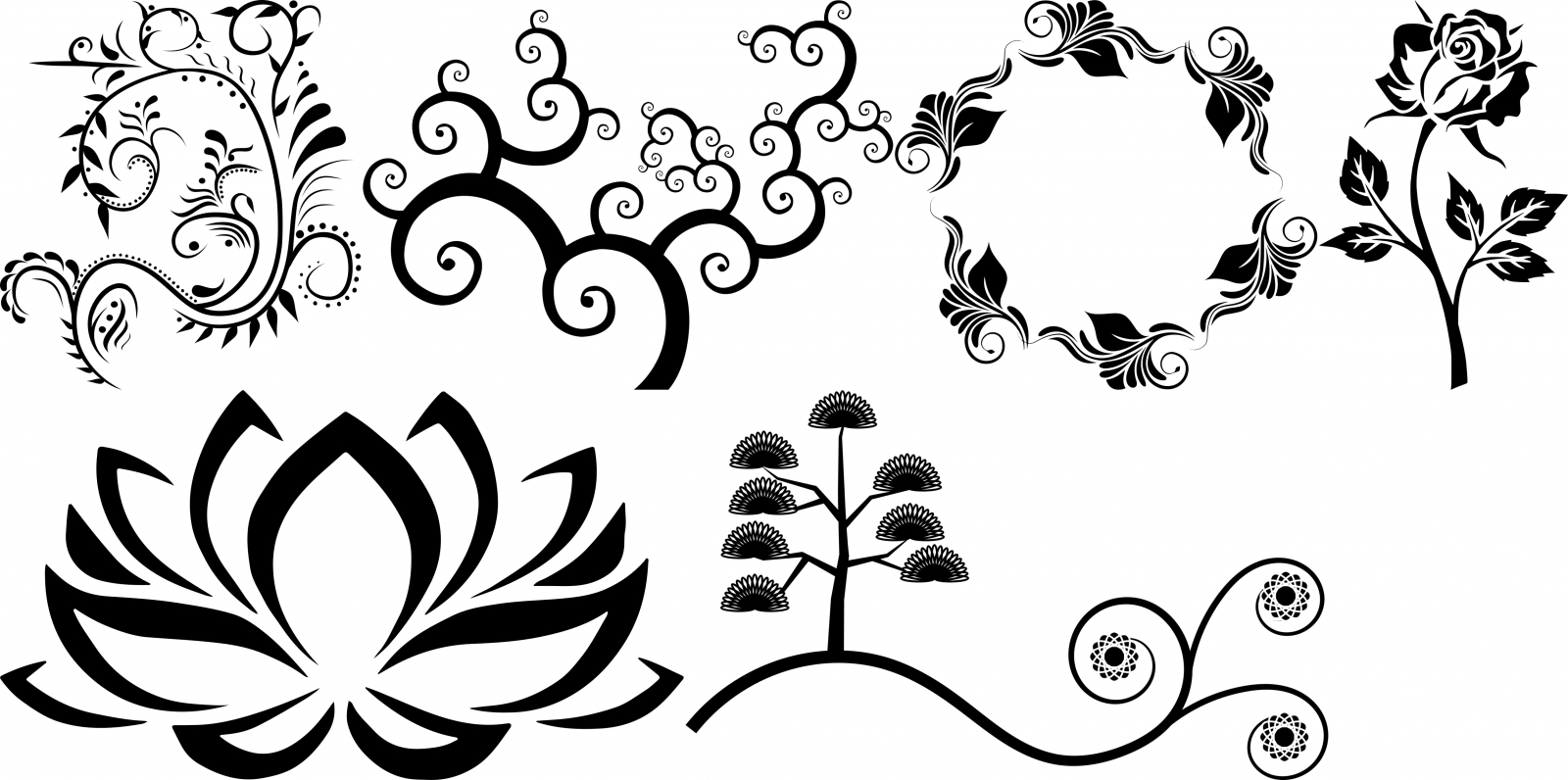 Абстрактные цветы украшения наборы в черно-белом