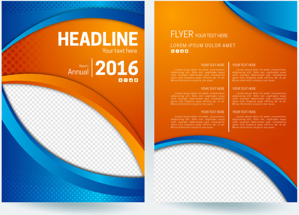 flyer abstrak latar belakang dengan warna oranye dan biru