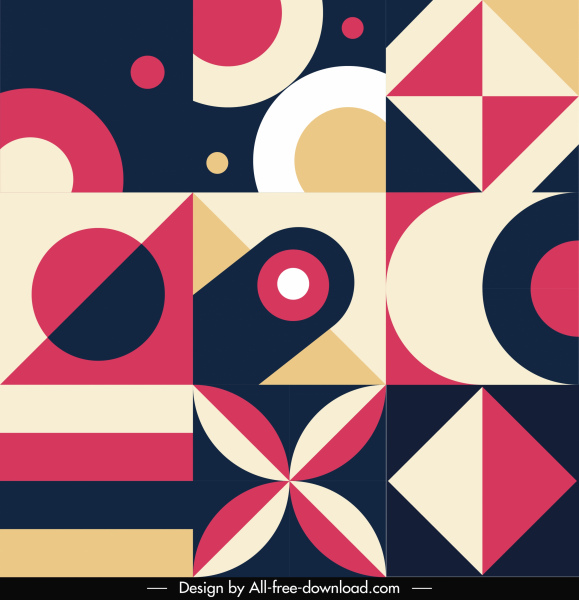 template pola geometris abstrak warna-warni dekorasi klasik datar