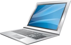 파란색 배경 벡터와 추상 광택 있는 회색 노트북
