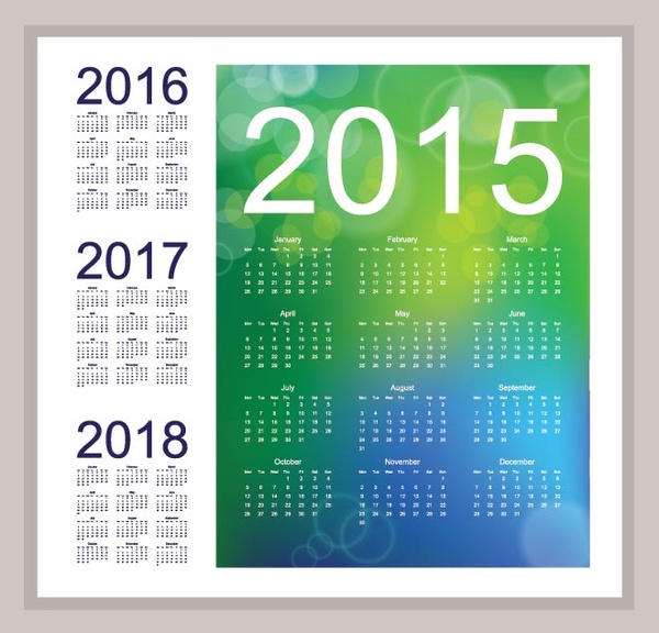 抽象發光的綠色和藍色背景15向量日曆
