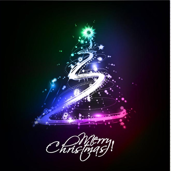 Abstract Glowing Merry Christmas Tree With Typography Text Wallpaper Vector