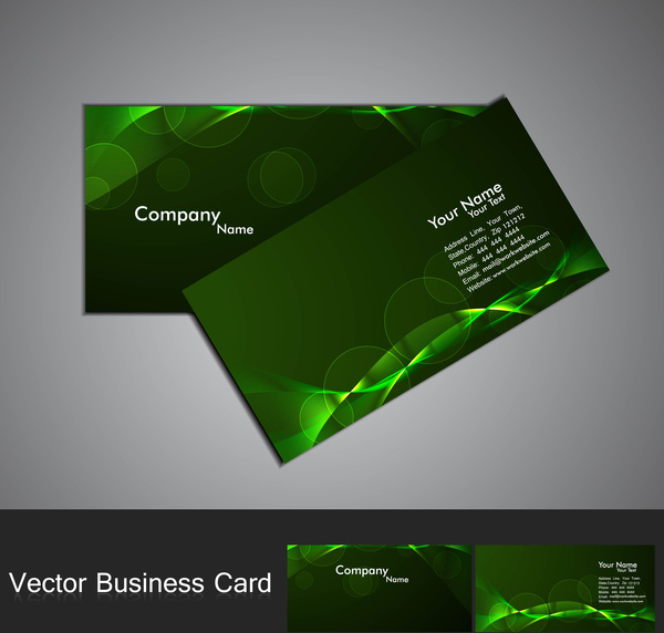 抽象的な緑色の明るいカラフルな線波プロ ビジネス カード ベクトル