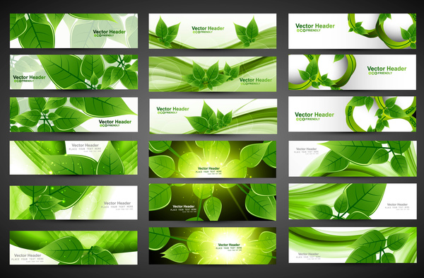 eco hijau abstrak set vektor header desain ilustrasi