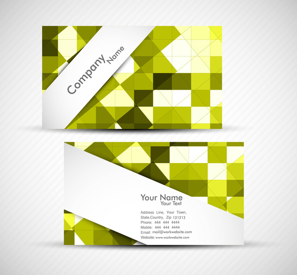 hijau abstrak mosaik berwarna-warni kartu bisnis presentasi set putih vektor