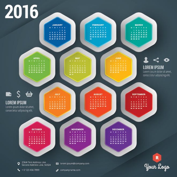 Abstract Hexagon Background16 Calendar Template