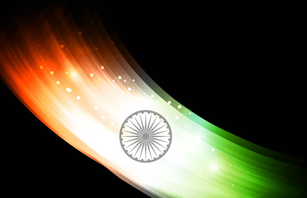 추상적인 인도 빛나는 깃발 3 색 웨이브 블랙