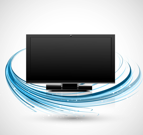 Riepilogo led tv schermo vuoto riflesso blu onda elegante colorato vettoriale