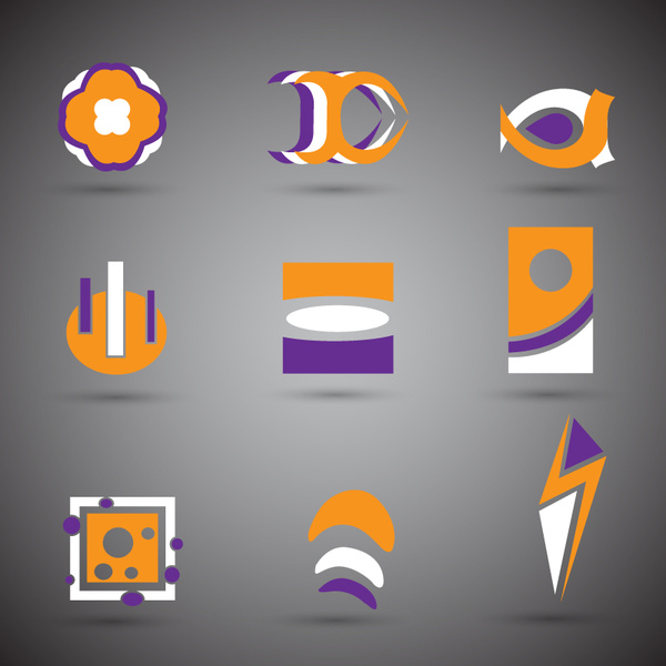 Абстрактные logo множеств дизайн в фиолетовый оранжевый белый