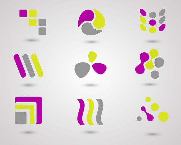Абстрактные logo множеств дизайн в фиолетовый желтый серый