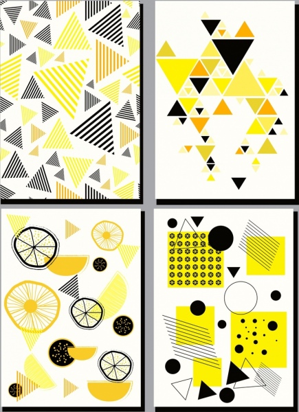 ภาพวาดนามธรรมชุดสีเหลืองตกแต่งออกแบบรูปทรงเรขาคณิต