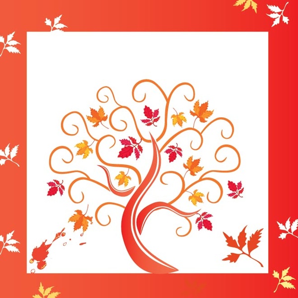 Abstract Red And Orange Floral Art Tree Vector