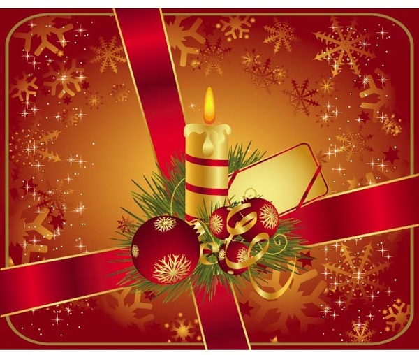 Abstract Red Christmas Card With Candle And Bow Vector