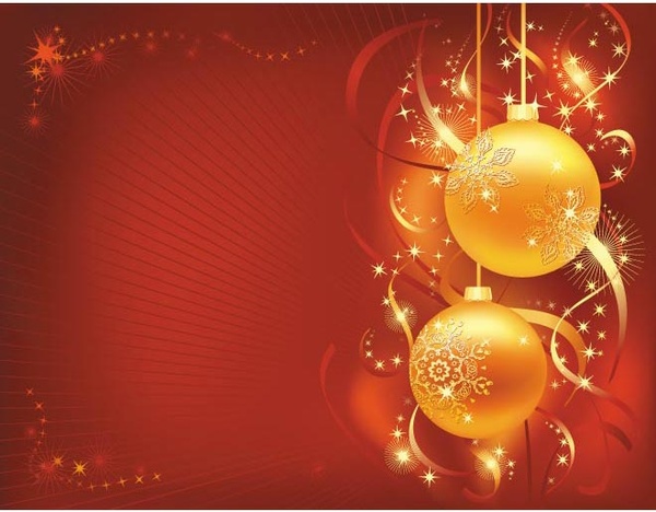 Abstract Red Christmas Lines Background With Gold Evening Balls Vector