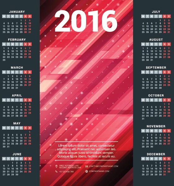 modelo de calendário de abstrato vermelho digital background16