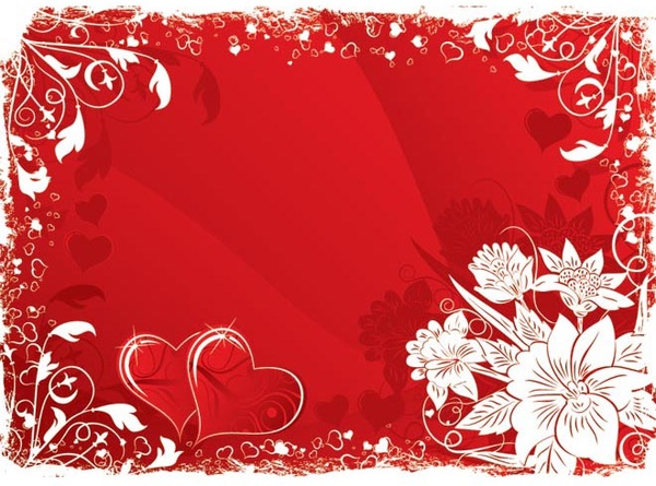 Abstract Red Love Frame Background With Floral Design Vector