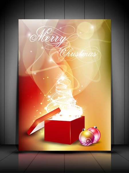 Abstract Shinny Christmas Tree In Box Greeting Card Vector