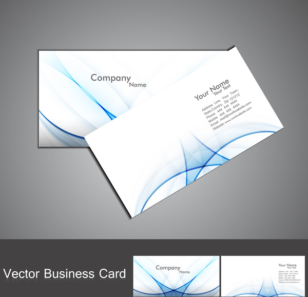 抽象的な光沢のある青のカラフルな波ビジネス カード セットの背景イラスト