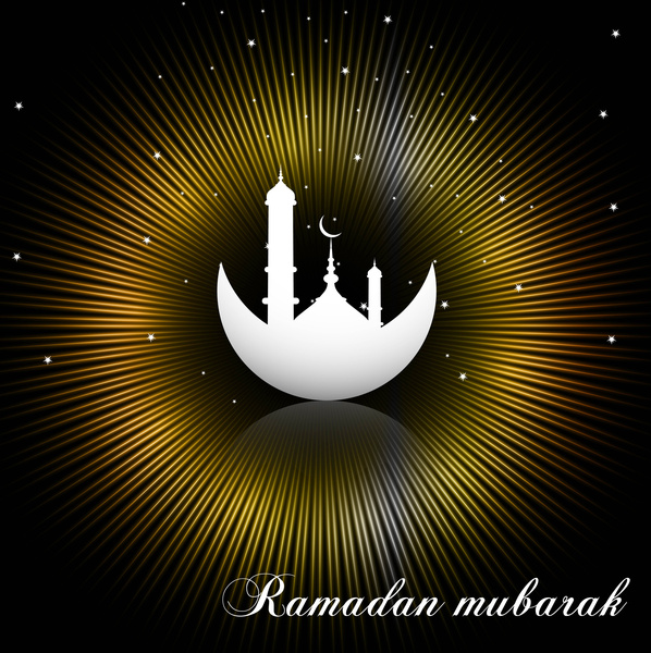 lśniące jasne kolorowe promienie ramadan kareem wektor