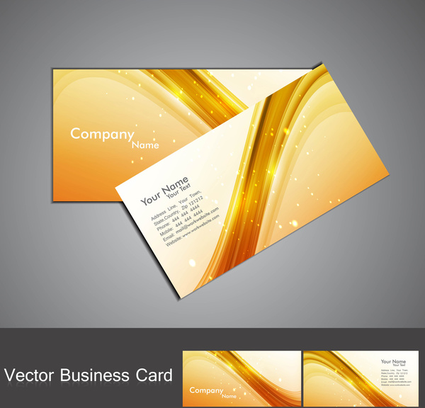 conjunto de tarjeta de visita elegante colorido dorado brillante Resumen de onda