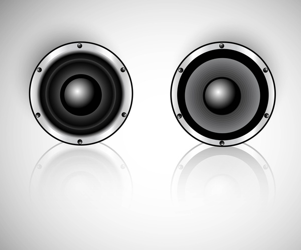 abstrak mengkilap musik speaker set vektor refleksi