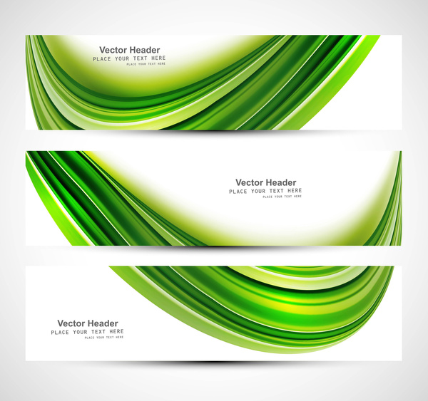 Resumen tres brillante verde encabezado whit vector de la onda