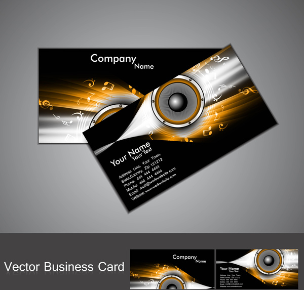 Resumen elegante negro brillante colorido diseño tarjeta de visita música vector