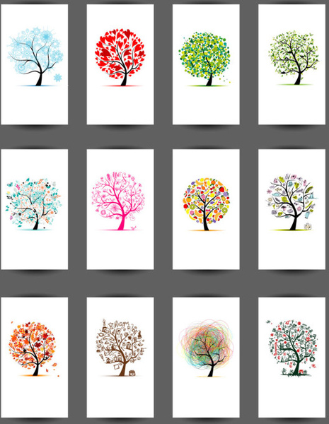 set de vector de cartões de árvore abstrata