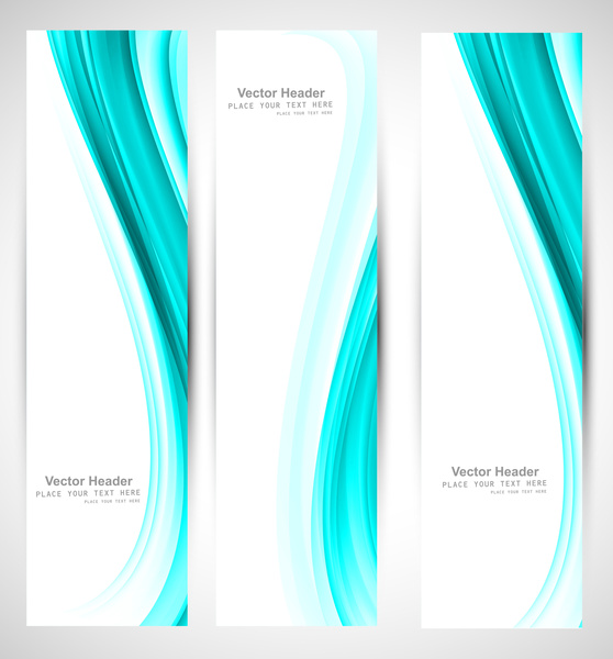 Abstract Vertical Header Shiny Blue Wave Vector Design