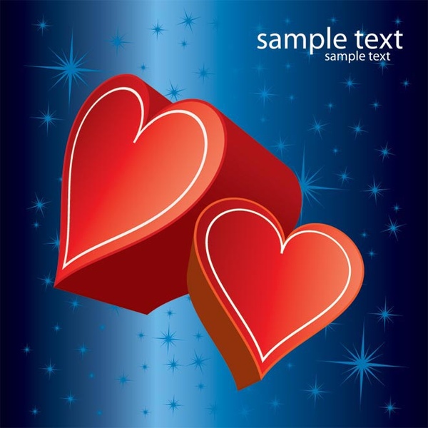 Abstract 3d Heart On Blue Star Pattern Background Vector