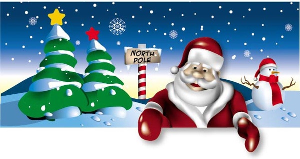 Abstract 3d Santa Claus In North Pole Winter Landscape Merry Christmas Banner Vector