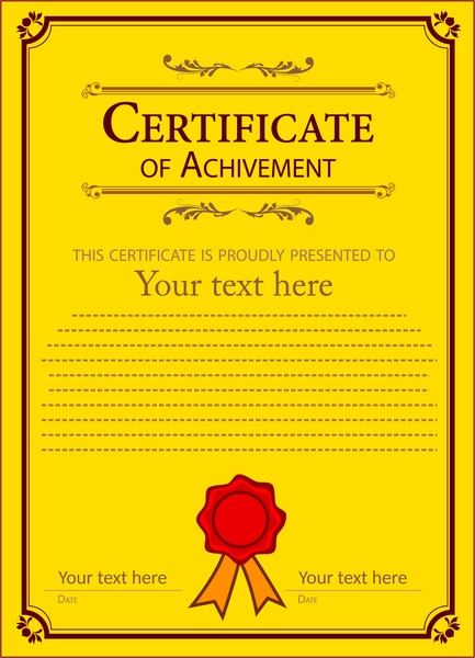prestasi sertifikat desin di latar belakang kuning klasik