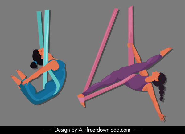 acrobat yoga ícones desenho animado esboço de personagem
