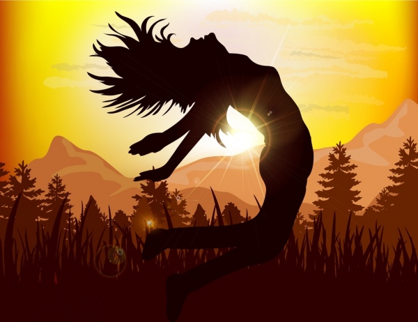 Chica activa icono silueta diseño Sunlight Mountain View