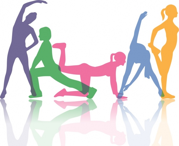 ícones de silhueta colorida de gestos de exercício ativo fundo humano