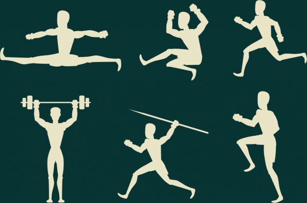 aktive Menschen Symbole verschiedene Sport-Ikonen weiße Silhouette